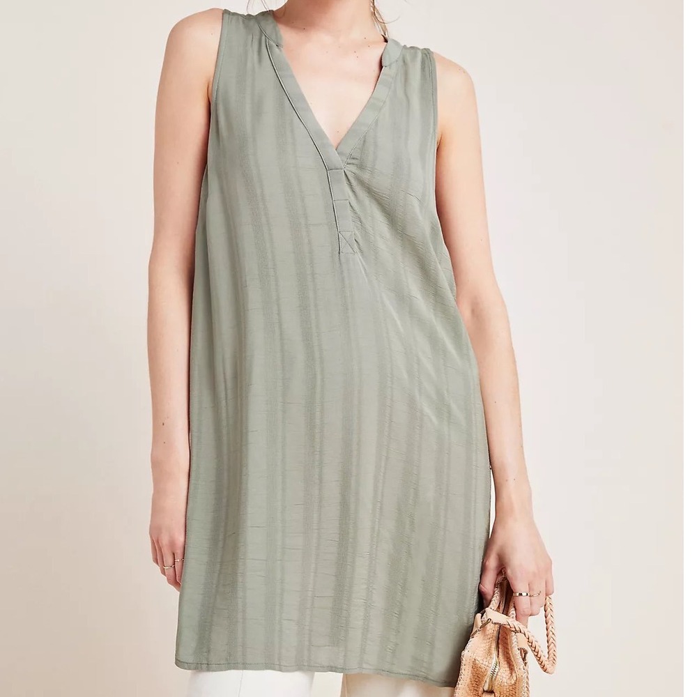 Maeve Anthropologie Sage Green Sleeveless Tunic Top V-Neck Small Rayon Cotton